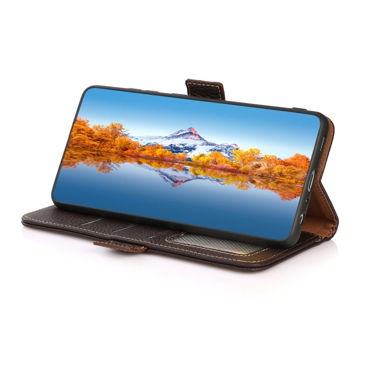 For Honor Magic5 KHAZNEH Side-Magnetic Litchi Genuine Leather RFID Phone Case(Brown) - Honor Cases by PMC TechLife | Online Shopping South Africa | PMC TechLife | Buy Now Pay Later Mobicred