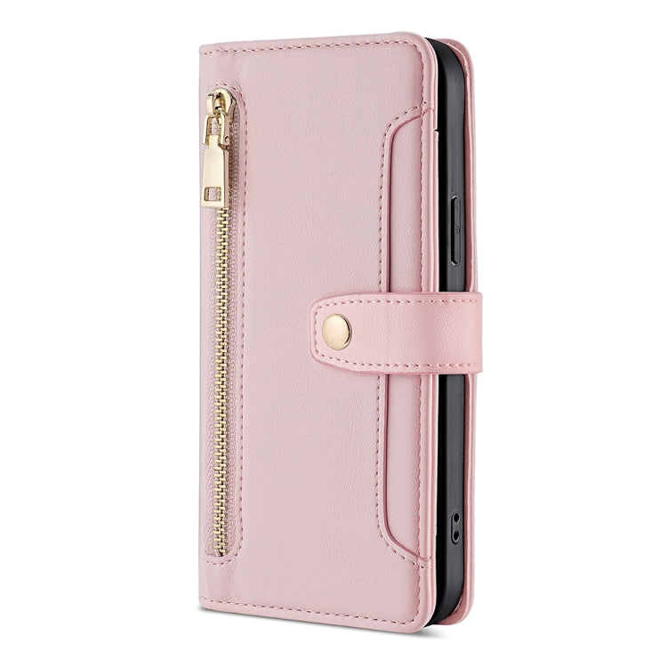 For Tecno Pop 6 Pro Sheep Texture Cross-body Zipper Wallet Leather Phone Case(Pink) - free shipping - PMC TechLife - Order now!