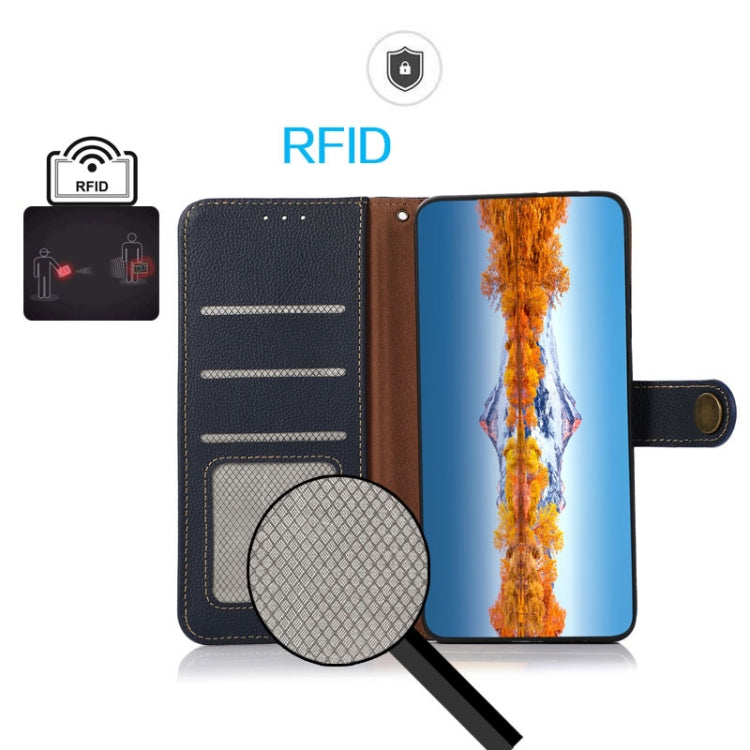 For Google Pixel 8 KHAZNEH Custer Genuine Leather RFID Phone Case(Blue) - Google Cases by PMC TechLife | Online Shopping South Africa | PMC TechLife | Buy Now Pay Later Mobicred