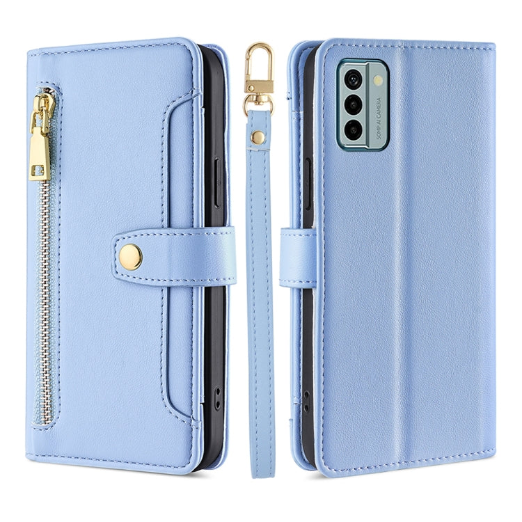 For Nokia G22 Sheep Texture Cross-body Zipper Wallet Leather Phone Case(Blue) - Nokia Cases by PMC TechLife | Online Shopping South Africa | PMC TechLife | Buy Now Pay Later Mobicred