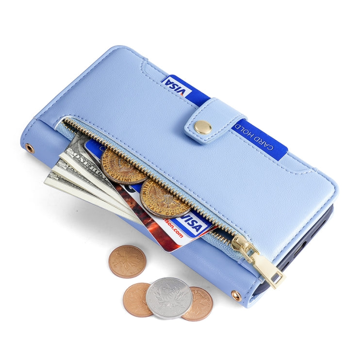For Nokia G22 Sheep Texture Cross-body Zipper Wallet Leather Phone Case(Blue) - Nokia Cases by PMC TechLife | Online Shopping South Africa | PMC TechLife | Buy Now Pay Later Mobicred