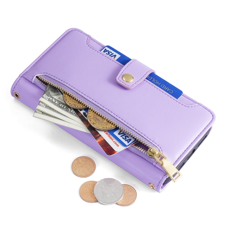 For Honor Magic5 Sheep Texture Cross-body Zipper Wallet Leather Phone Case(Purple) - Honor Cases by PMC TechLife | Online Shopping South Africa | PMC TechLife | Buy Now Pay Later Mobicred
