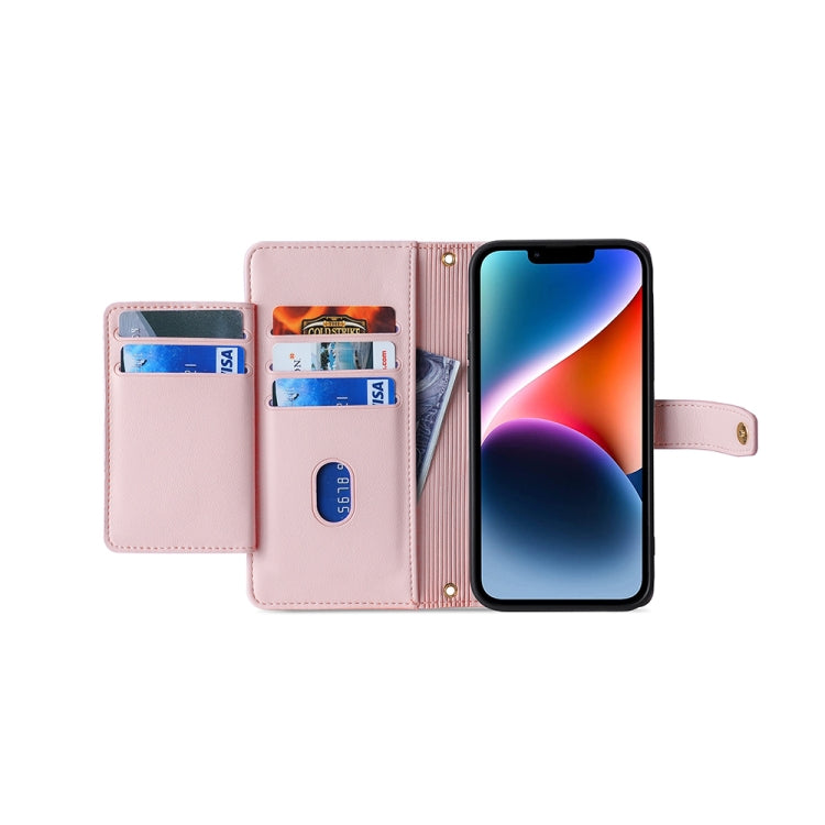 For Honor Magic5 Pro Sheep Texture Cross-body Zipper Wallet Leather Phone Case(Pink) - Honor Cases by PMC TechLife | Online Shopping South Africa | PMC TechLife | Buy Now Pay Later Mobicred