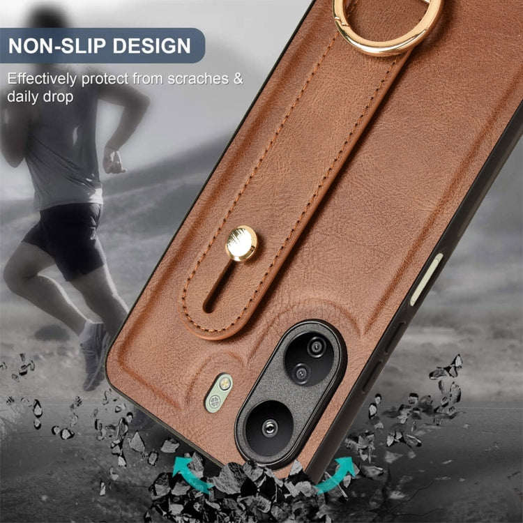 For Xiaomi Redmi 13C 4G/Poco C65 Wristband Leather Back Phone Case(Brown) - 13C Cases by PMC TechLife | Online Shopping South Africa | PMC TechLife | Buy Now Pay Later Mobicred