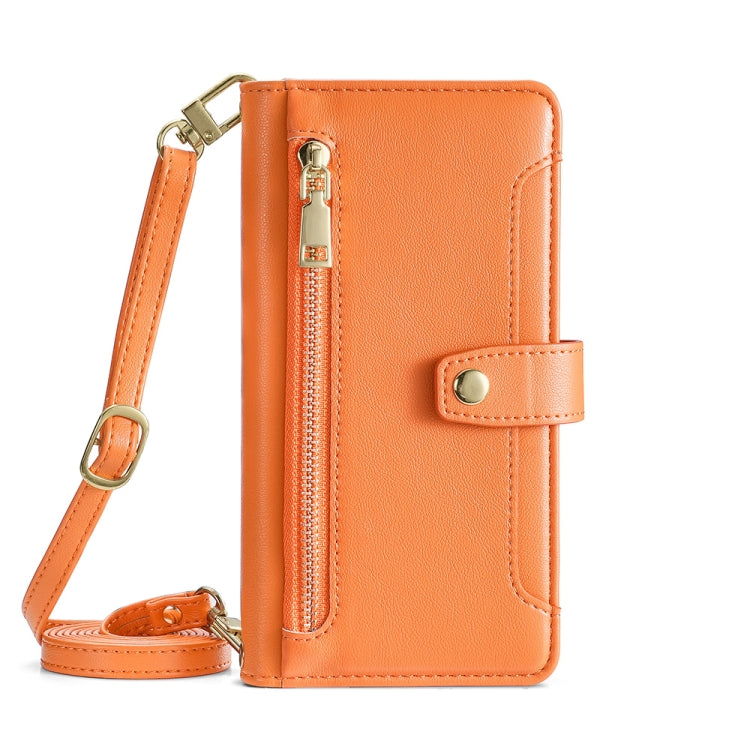 For Nokia C12 Sheep Texture Cross-body Zipper Wallet Leather Phone Case(Orange) - Nokia Cases by PMC TechLife | Online Shopping South Africa | PMC TechLife | Buy Now Pay Later Mobicred