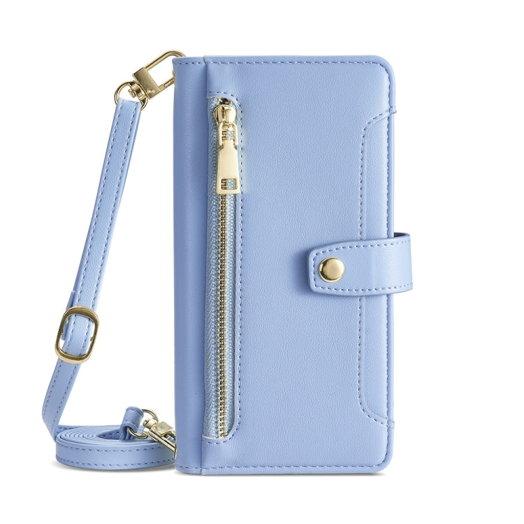 For Nokia C22 Sheep Texture Cross-body Zipper Wallet Leather Phone Case(Blue) - Nokia Cases by PMC TechLife | Online Shopping South Africa | PMC TechLife | Buy Now Pay Later Mobicred
