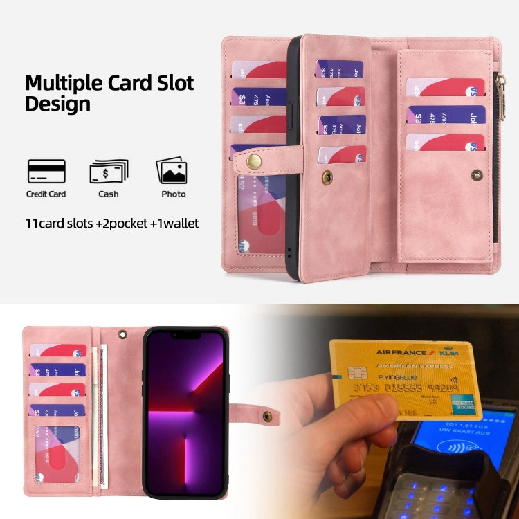 For iPhone 13 Pro Max Zipper Wallet Detachable MagSafe Leather Phone Case(Pink) - iPhone 13 Pro Max Cases by PMC Jewellery | Online Shopping South Africa | PMC Jewellery