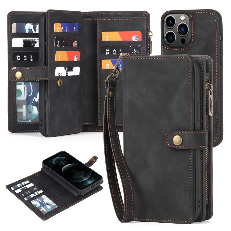 For iPhone 12 Pro Max Zipper Wallet Detachable MagSafe Leather Phone Case(Black) - iPhone 12 Pro Max Cases by PMC Jewellery | Online Shopping South Africa | PMC Jewellery