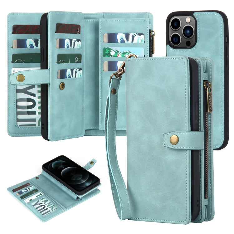 For iPhone 11 Pro Zipper Wallet Detachable MagSafe Leather Phone Case(Blue) - iPhone 11 Pro Cases by PMC Jewellery | Online Shopping South Africa | PMC Jewellery