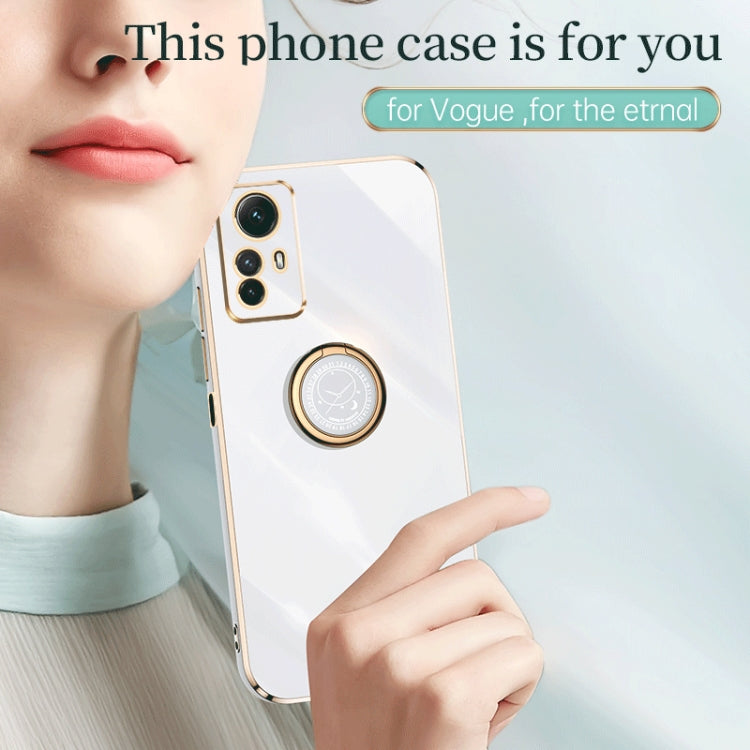 For Xiaomi Redmi Note 12S 4G XINLI Straight Edge 6D Electroplate TPU Phone Case with Ring Holder(White) - Xiaomi Cases by XINLI | Online Shopping South Africa | PMC Jewellery | Buy Now Pay Later Mobicred