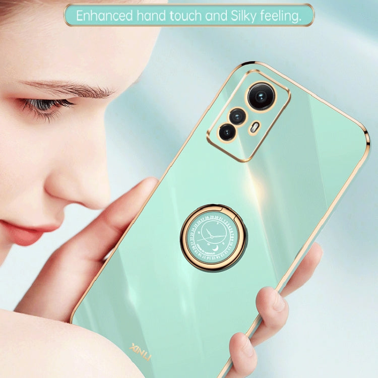 For Xiaomi Redmi Note 12S 4G XINLI Straight Edge 6D Electroplate TPU Phone Case with Ring Holder(White) - Xiaomi Cases by XINLI | Online Shopping South Africa | PMC TechLife | Buy Now Pay Later Mobicred