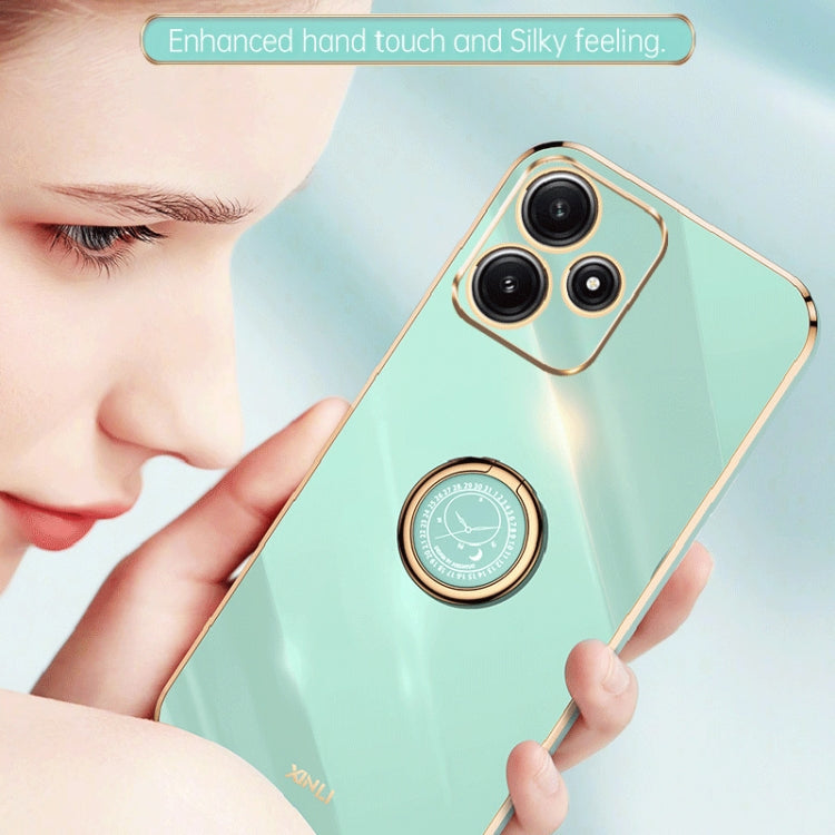 For Xiaomi Redmi Note 12R XINLI Straight Edge 6D Electroplate TPU Phone Case with Ring Holder(White) - Xiaomi Cases by XINLI | Online Shopping South Africa | PMC TechLife | Buy Now Pay Later Mobicred