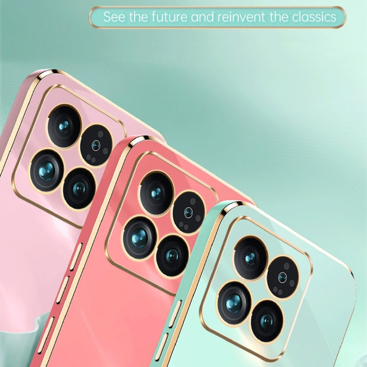 For Xiaomi 14 XINLI Straight Edge 6D Electroplate TPU Phone Case with Ring Holder(White) - 14 Cases by XINLI | Online Shopping South Africa | PMC TechLife | Buy Now Pay Later Mobicred