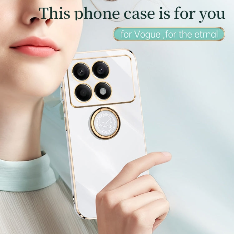 For Xiaomi Redmi K70 XINLI Straight Edge 6D Electroplate TPU Phone Case with Ring Holder(White) - K70 Cases by XINLI | Online Shopping South Africa | PMC TechLife | Buy Now Pay Later Mobicred