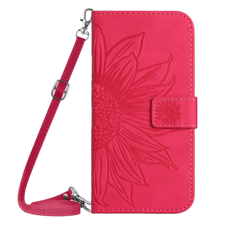 For Xiaomi Poco F5 Skin Feel Sun Flower Embossed Flip Leather Phone Case with Lanyard(Rose Red) - Xiaomi Cases by PMC Jewellery | Online Shopping South Africa | PMC Jewellery | Buy Now Pay Later Mobicred