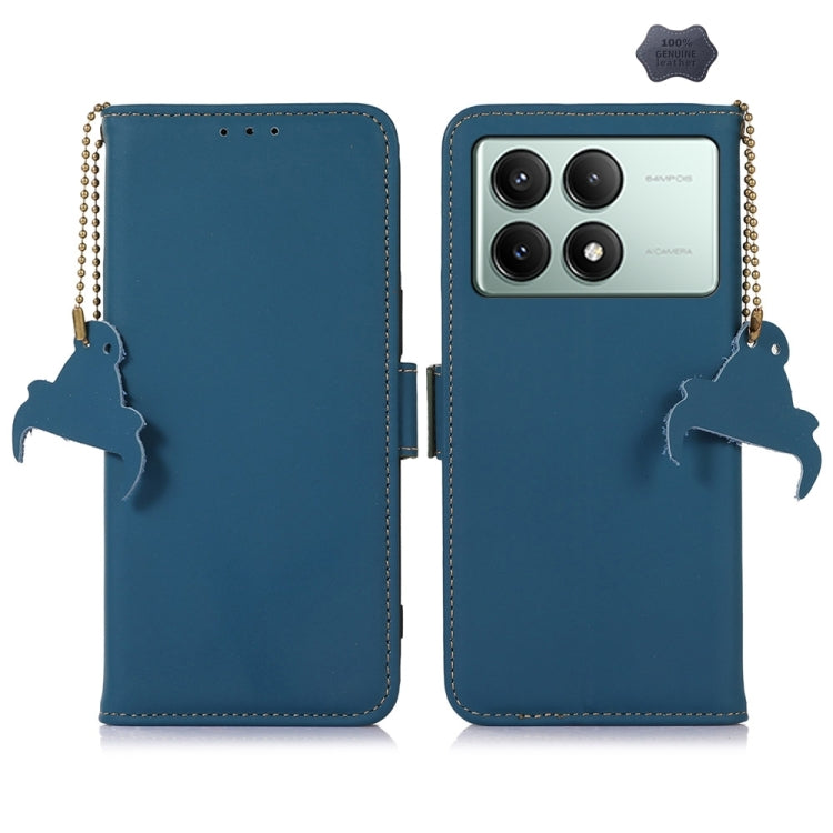 For Xiaomi Redmi K70E / Poco X6 Pro Genuine Leather Magnetic RFID Leather Phone Case(Blue) - K70E Cases by PMC Jewellery | Online Shopping South Africa | PMC Jewellery | Buy Now Pay Later Mobicred