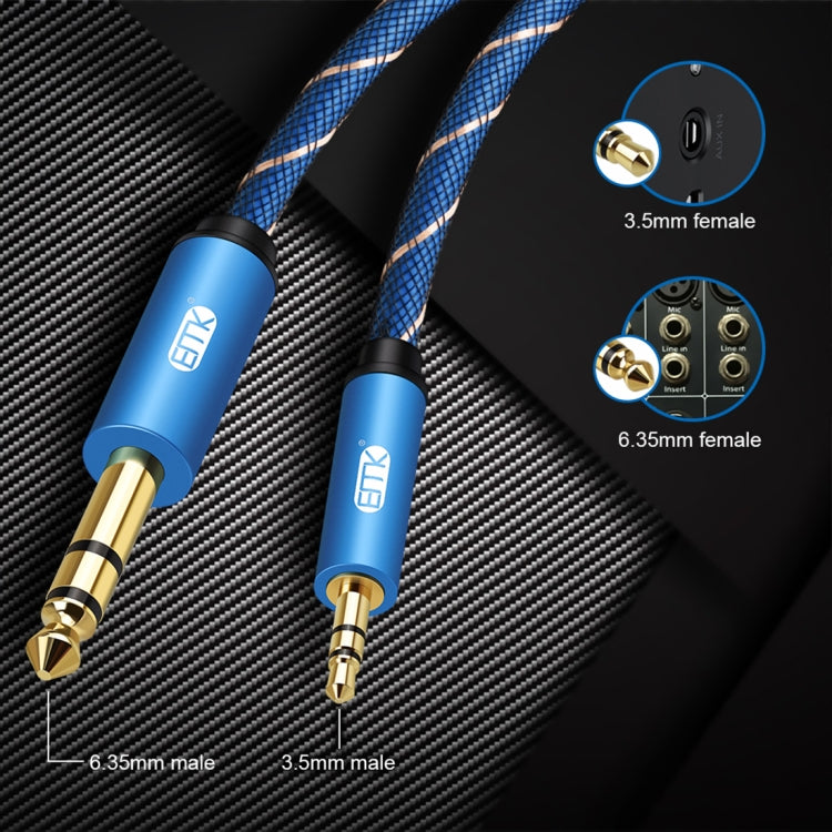 EMK 3.5mm Jack Male to 6.35mm Jack Male Gold Plated Connector Nylon Braid AUX Cable for Computer / X-BOX / PS3 / CD / DVD, Cable Length:3m(Dark Blue) - Audio Optical Cables by EMK | Online Shopping South Africa | PMC Jewellery | Buy Now Pay Later Mobicred