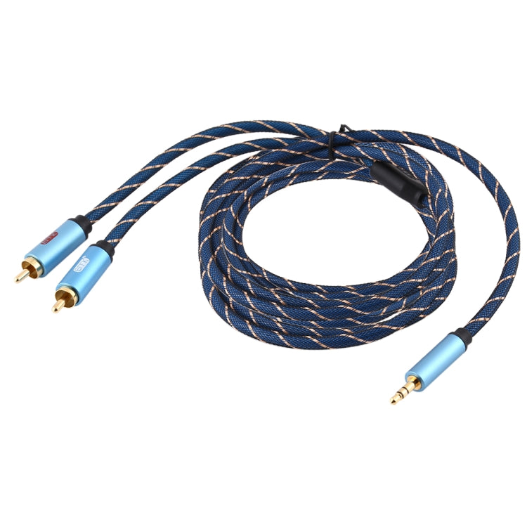 EMK 3.5mm Jack Male to 2 x RCA Male Gold Plated Connector Speaker Audio Cable, Cable Length:5m(Dark Blue) - Audio Optical Cables by EMK | Online Shopping South Africa | PMC Jewellery | Buy Now Pay Later Mobicred