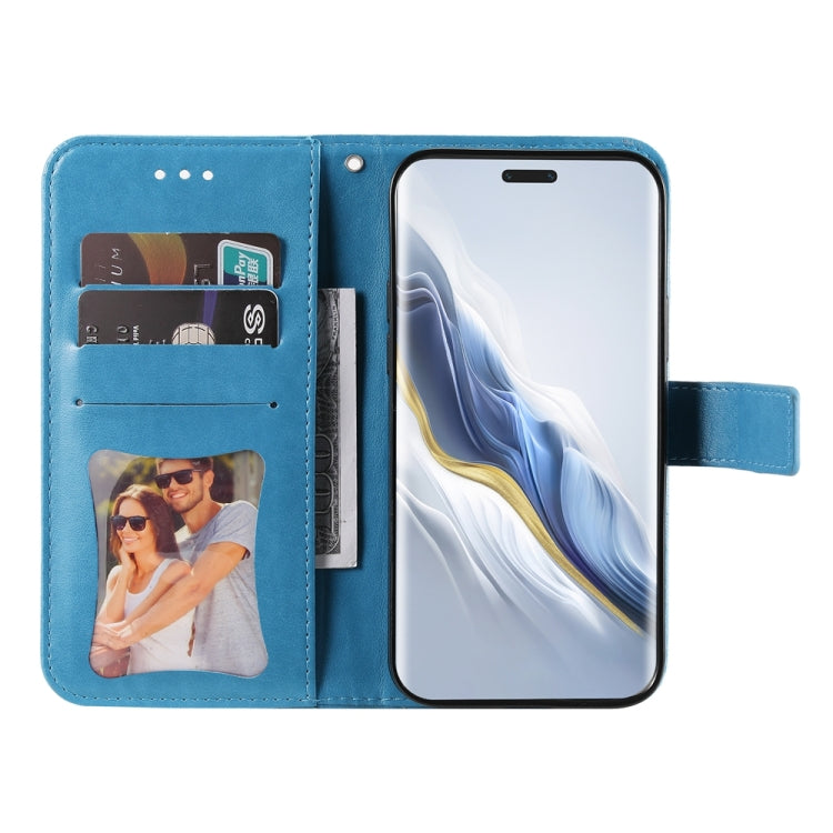 For Honor Magic6 Pro Seven-petal Flowers Embossing Leather Phone Case(Blue) - free shipping - PMC Jewellery - Order now!