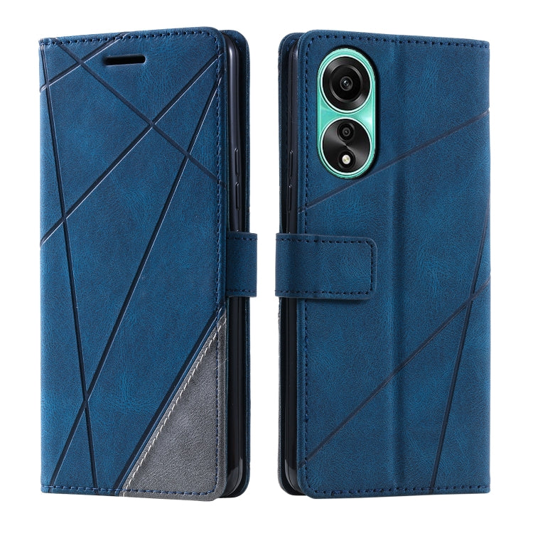 For OPPO A58 4G Skin Feel Splicing Leather Phone Case(Blue) - OPPO Cases by PMC TechLife | Online Shopping South Africa | PMC TechLife