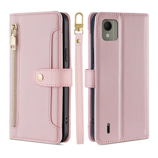 For Nokia C110 4G Lite Sheep Texture Cross-body Zipper Wallet Leather Phone Case(Pink) - Nokia Cases by PMC Jewellery | Online Shopping South Africa | PMC Jewellery | Buy Now Pay Later Mobicred