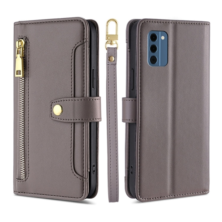 For Nokia C300 4G US Edition Lite Sheep Texture Cross-body Zipper Wallet Leather Phone Case(Grey) - Nokia Cases by PMC TechLife | Online Shopping South Africa | PMC TechLife | Buy Now Pay Later Mobicred