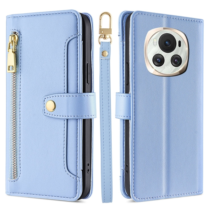 For Honor Magic6 5G Sheep Texture Cross-body Zipper Wallet Leather Phone Case(Blue) - Honor Cases by PMC TechLife | Online Shopping South Africa | PMC TechLife | Buy Now Pay Later Mobicred