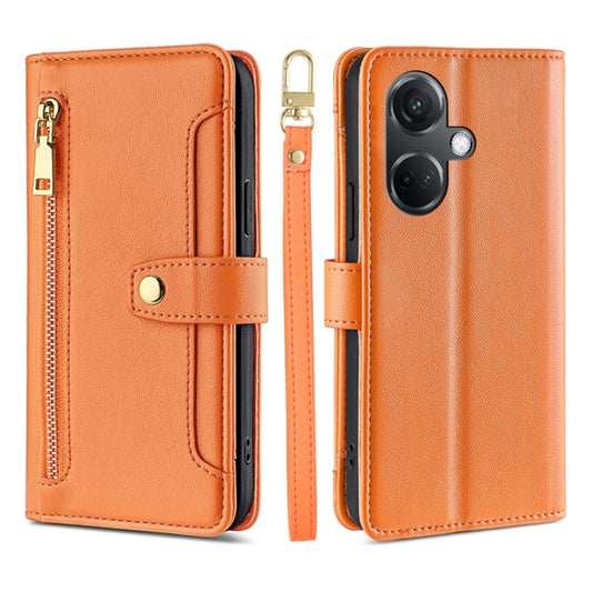 For OnePlus Nord CE3 5G Sheep Texture Cross-body Zipper Wallet Leather Phone Case(Orange) - OnePlus Cases by PMC Jewellery | Online Shopping South Africa | PMC Jewellery | Buy Now Pay Later Mobicred