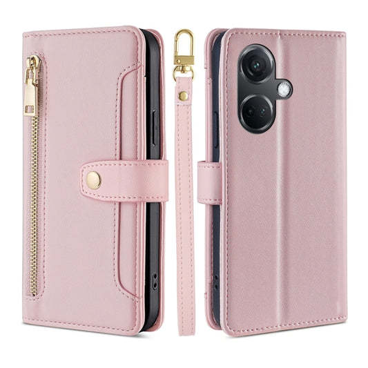 For OnePlus Nord CE3 5G Sheep Texture Cross-body Zipper Wallet Leather Phone Case(Pink) - OnePlus Cases by PMC Jewellery | Online Shopping South Africa | PMC Jewellery | Buy Now Pay Later Mobicred