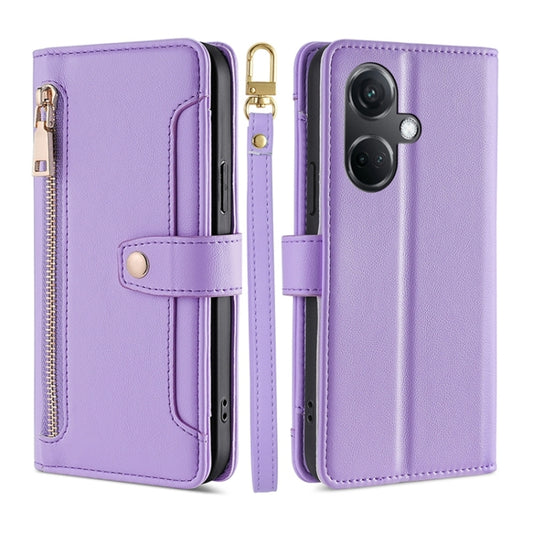 For OnePlus Nord CE3 5G Sheep Texture Cross-body Zipper Wallet Leather Phone Case(Purple) - OnePlus Cases by PMC Jewellery | Online Shopping South Africa | PMC Jewellery | Buy Now Pay Later Mobicred