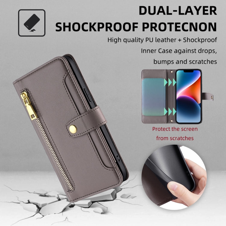 For OnePlus Nord CE4 Sheep Texture Cross-body Zipper Wallet Leather Phone Case(Grey) - OnePlus Cases by PMC TechLife | Online Shopping South Africa | PMC TechLife | Buy Now Pay Later Mobicred
