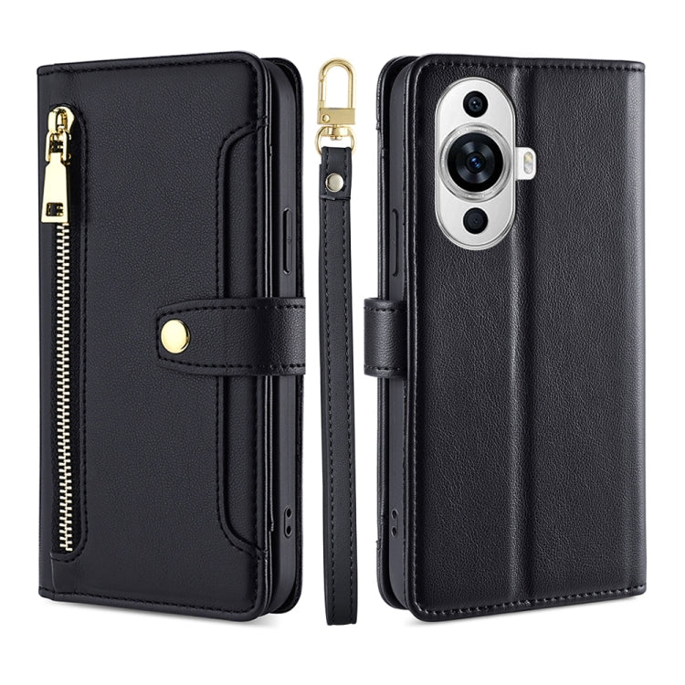For Huawei nova 11 4G Sheep Texture Cross-body Zipper Wallet Leather Phone Case(Black) - Huawei Cases by PMC TechLife | Online Shopping South Africa | PMC TechLife | Buy Now Pay Later Mobicred
