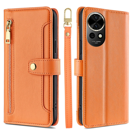 For Huawei nova 12 5G Sheep Texture Cross-body Zipper Wallet Leather Phone Case(Orange) - Huawei Cases by PMC Jewellery | Online Shopping South Africa | PMC Jewellery | Buy Now Pay Later Mobicred