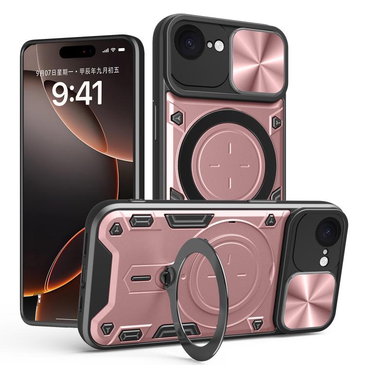 For iPhone 16e CD Texture Sliding Camshield Magnetic Holder Phone Case(Pink) - iPhone 16e Cases by PMC TechLife | Online Shopping South Africa | PMC TechLife | Buy Now Pay Later Mobicred