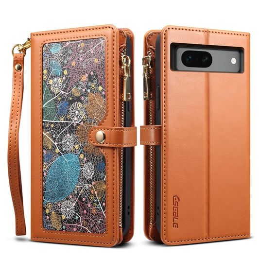 For Google Pixel 7a ESEBLE Star Series Lanyard Zipper Wallet RFID Leather Case(Brown) - Google Cases by ESEBLE | Online Shopping South Africa | PMC Jewellery | Buy Now Pay Later Mobicred