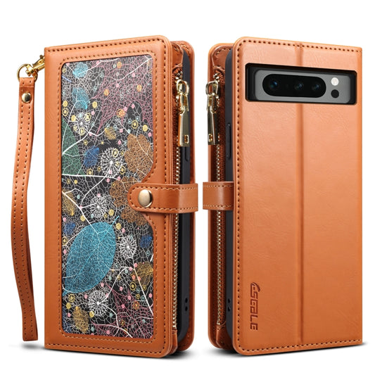 For Google Pixel 8 Pro ESEBLE Star Series Lanyard Zipper Wallet RFID Leather Case(Brown) - Google Cases by ESEBLE | Online Shopping South Africa | PMC Jewellery | Buy Now Pay Later Mobicred