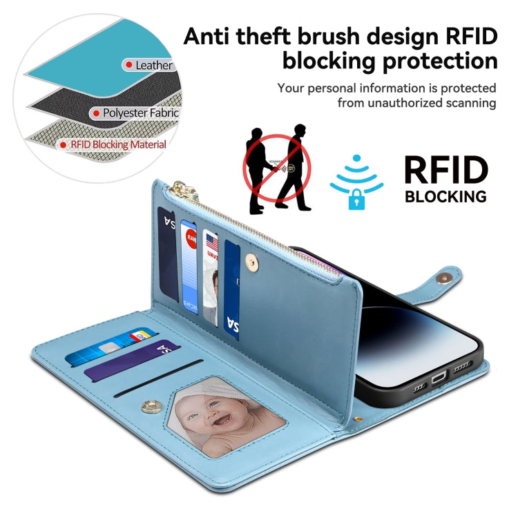 For Google Pixel 8A ESEBLE Star Series Lanyard Zipper Wallet RFID Leather Case(Blue) - Google Cases by ESEBLE | Online Shopping South Africa | PMC TechLife | Buy Now Pay Later Mobicred