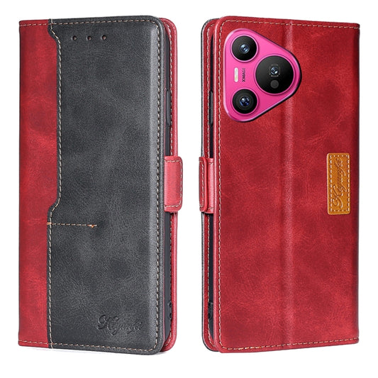 For Huawei Pura 70 5G Contrast Color Side Buckle Leather Phone Case(Red + Black) - Huawei Cases by PMC Jewellery | Online Shopping South Africa | PMC Jewellery | Buy Now Pay Later Mobicred