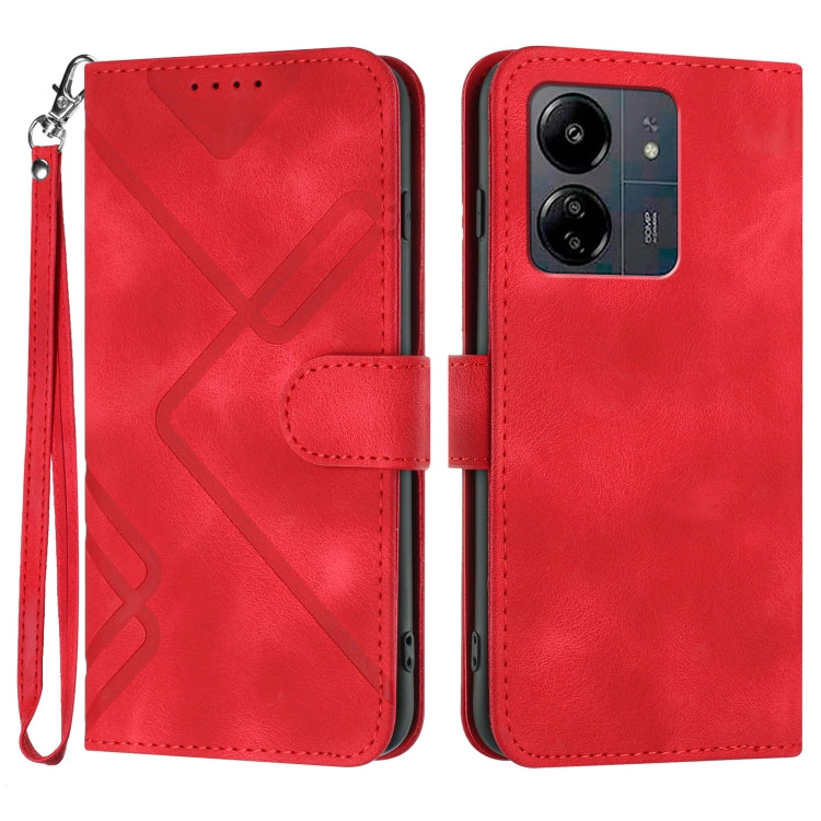 For Xiaomi Redmi 13C Line Pattern Skin Feel Leather Phone Case(Red) - Xiaomi Cases by PMC TechLife | Online Shopping South Africa | PMC TechLife | Buy Now Pay Later Mobicred