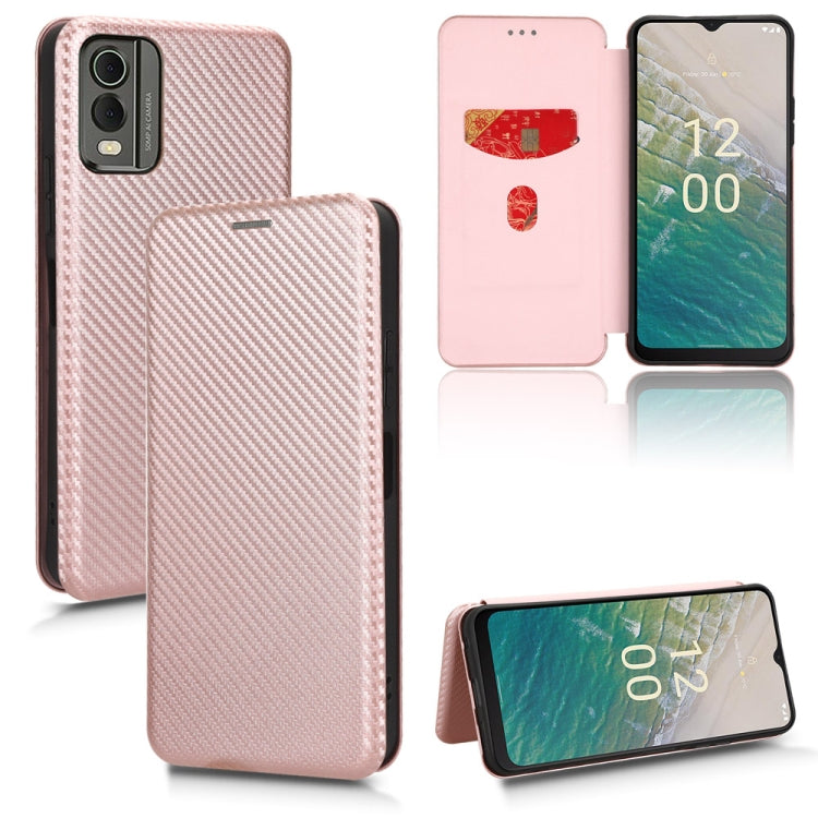 For Nokia C32 Carbon Fiber Texture Flip Leather Phone Case(Pink) - Nokia Cases by PMC TechLife | Online Shopping South Africa | PMC TechLife | Buy Now Pay Later Mobicred