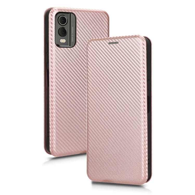 For Nokia C32 Carbon Fiber Texture Flip Leather Phone Case(Pink) - Nokia Cases by PMC TechLife | Online Shopping South Africa | PMC TechLife | Buy Now Pay Later Mobicred