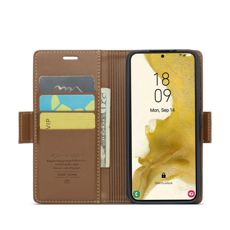 For Samsung Galaxy S22+ 5G CaseMe 023 Butterfly Buckle Litchi Texture RFID Anti-theft Leather Phone Case(Brown) - Galaxy S22+ 5G Cases by CaseMe | Online Shopping South Africa | PMC Jewellery | Buy Now Pay Later Mobicred