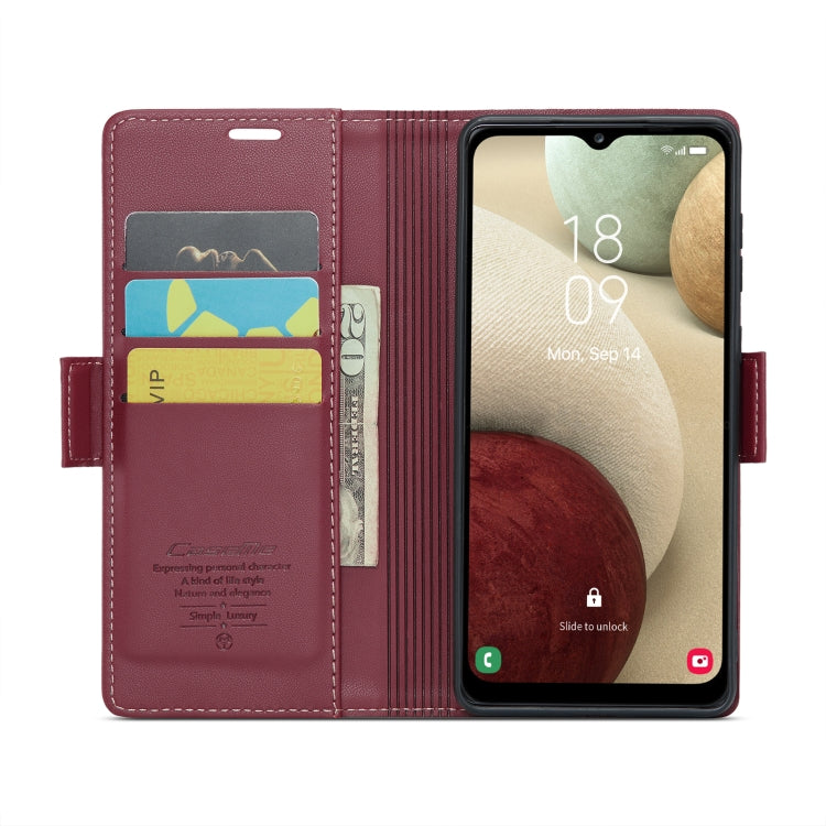 For Samsung Galaxy A12 5G CaseMe 023 Butterfly Buckle Litchi Texture RFID Anti-theft Leather Phone Case(Wine Red) - Galaxy Phone Cases by CaseMe | Online Shopping South Africa | PMC Jewellery | Buy Now Pay Later Mobicred