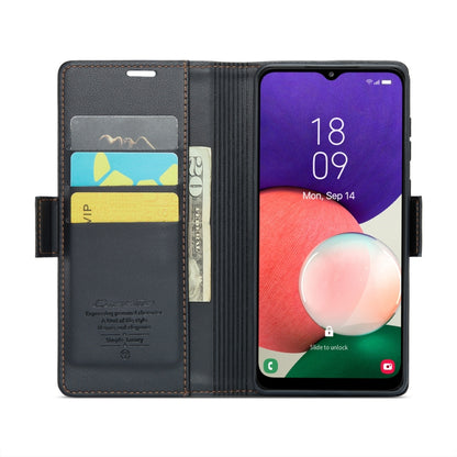 For Samsung Galaxy A22 5G CaseMe 023 Butterfly Buckle Litchi Texture RFID Anti-theft Leather Phone Case(Black) - Galaxy Phone Cases by CaseMe | Online Shopping South Africa | PMC Jewellery | Buy Now Pay Later Mobicred