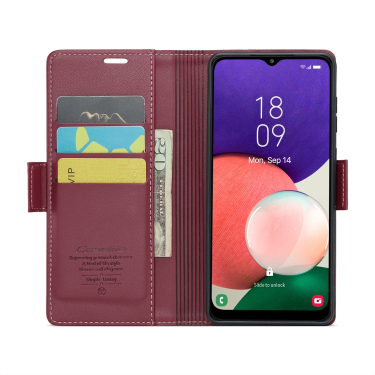 For Samsung Galaxy A22 5G CaseMe 023 Butterfly Buckle Litchi Texture RFID Anti-theft Leather Phone Case(Wine Red) - Galaxy Phone Cases by CaseMe | Online Shopping South Africa | PMC Jewellery | Buy Now Pay Later Mobicred