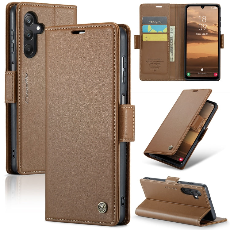 For Samsung Galaxy A25 5G CaseMe 023 Butterfly Buckle Litchi Texture RFID Anti-theft Leather Phone Case(Brown) - Galaxy Phone Cases by CaseMe | Online Shopping South Africa | PMC Jewellery | Buy Now Pay Later Mobicred