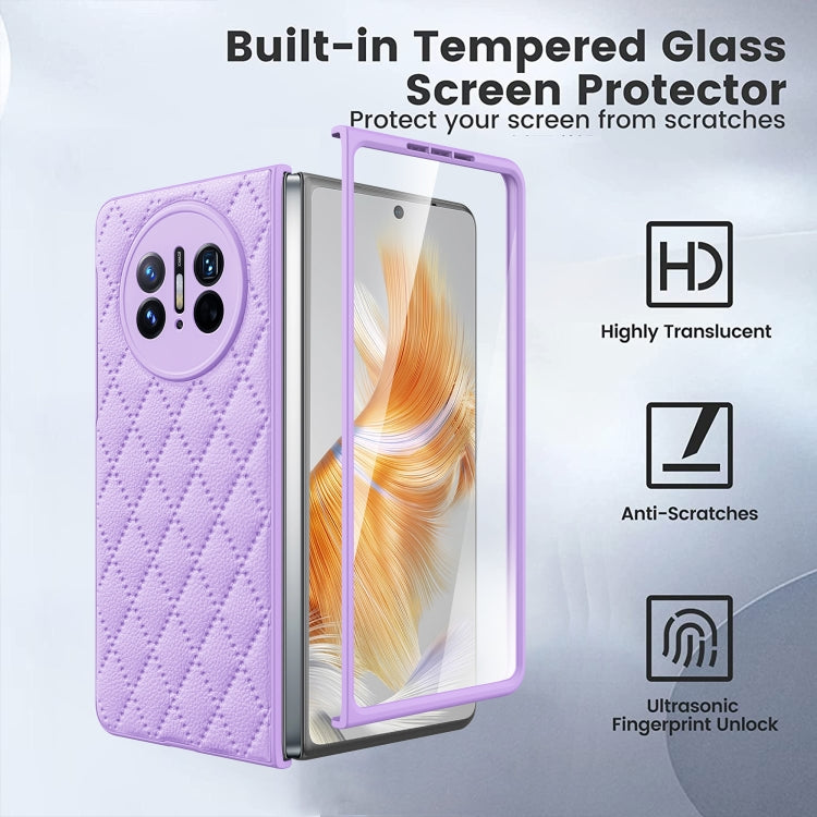 For Huawei Mate X3 Diamond Lattice Integrated Leather Phone Case(Purple) - Huawei Cases by PMC TechLife | Online Shopping South Africa | PMC TechLife | Buy Now Pay Later Mobicred