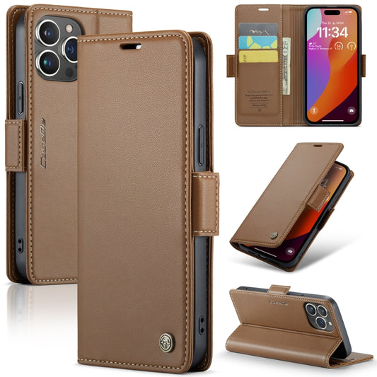 For iPhone 15 Pro CaseMe 023 Butterfly Buckle Litchi Texture RFID Anti-theft Leather Phone Case(Brown) - iPhone 15 Pro Cases by CaseMe | Online Shopping South Africa | PMC Jewellery | Buy Now Pay Later Mobicred