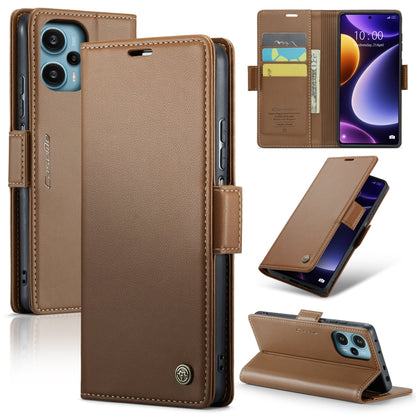 For Xiaomi Poco F5 5G/Redmi Note 12 Turbo 5G CaseMe 023 Butterfly Buckle Litchi Texture RFID Anti-theft Leather Phone Case(Brown) - Xiaomi Cases by CaseMe | Online Shopping South Africa | PMC Jewellery | Buy Now Pay Later Mobicred