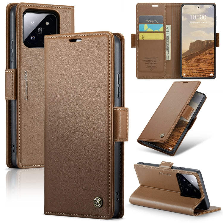 For Xiaomi 14 CaseMe 023 Butterfly Buckle Litchi Texture RFID Anti-theft Leather Phone Case(Brown) - 14 Cases by CaseMe | Online Shopping South Africa | PMC Jewellery | Buy Now Pay Later Mobicred